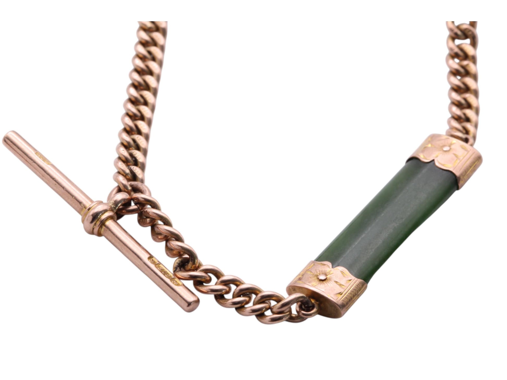 Antique-9ct-Gold-New-Zealand-Nephrite-Chain-With-'KIA-ORA'-Heart