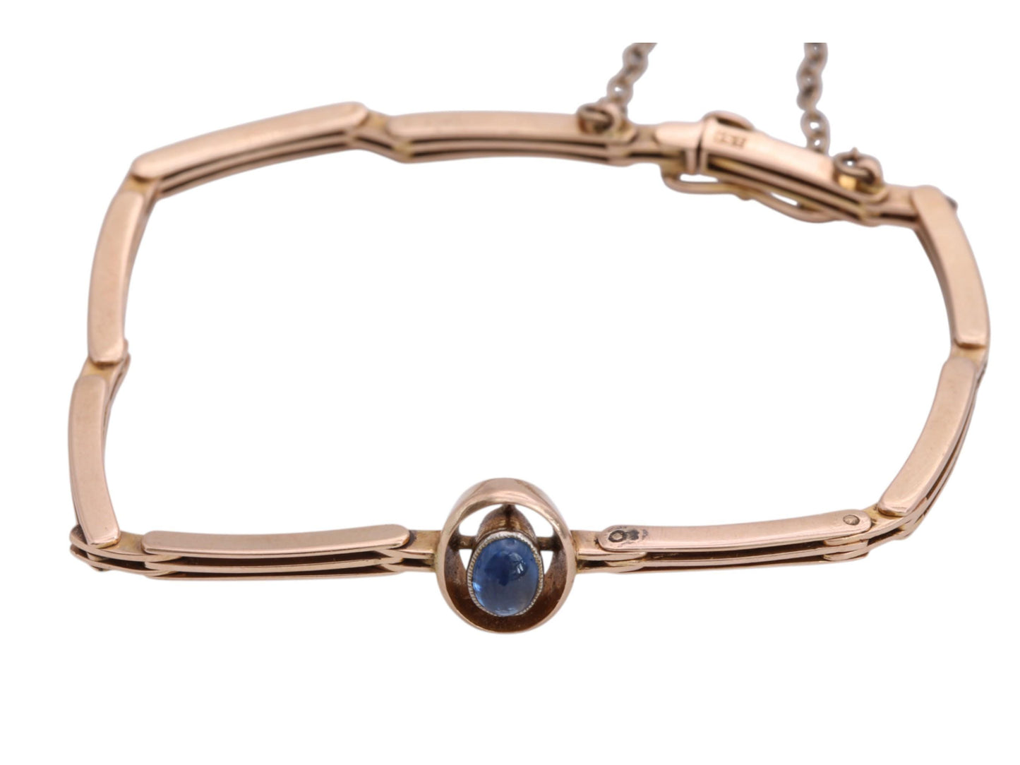 Antique 15ct Gold Cabochon Sapphire Bracelet, 6"
