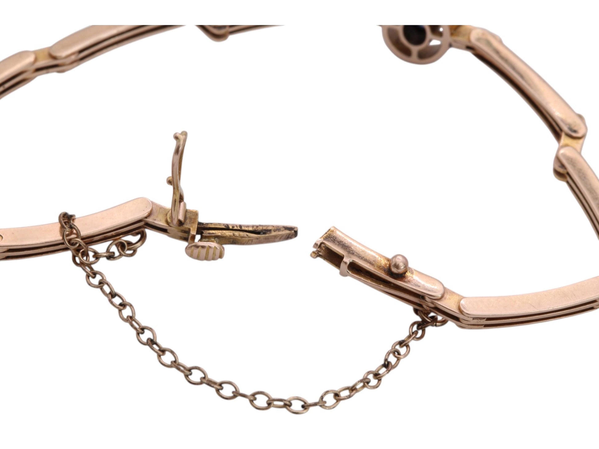 Antique-15ct-Gold-Cabochon-Sapphire-Bracelet,-6"