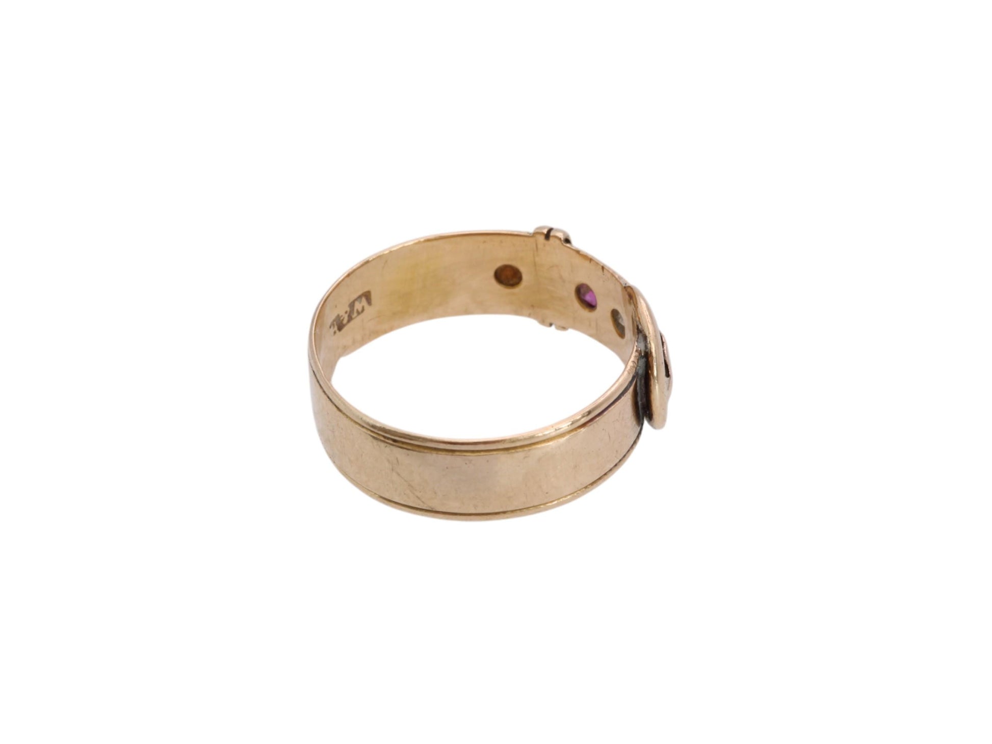 Antique-18ct-Gold-Diamond-Ruby-Buckle-Ring,-1882