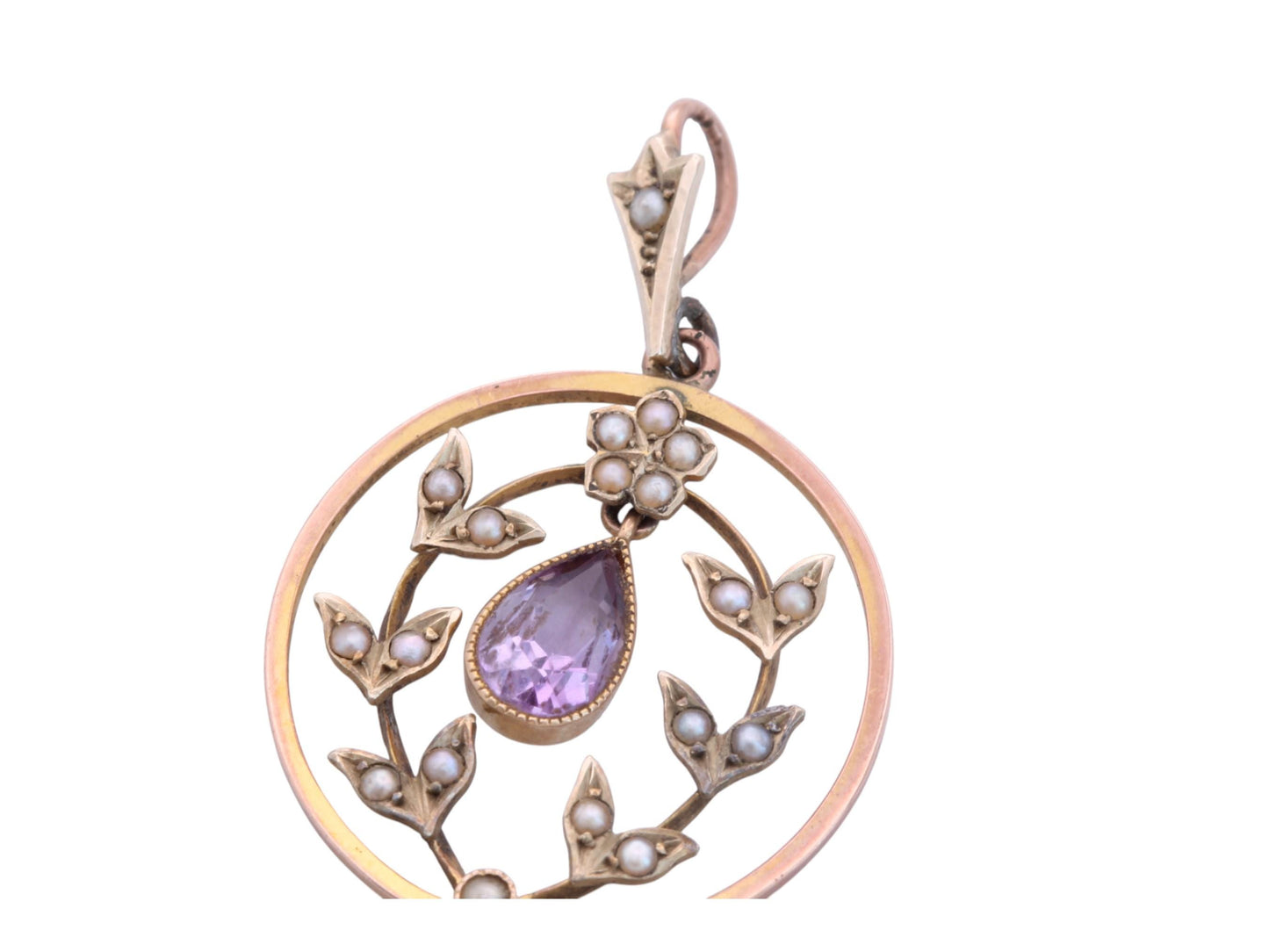 Antique-9ct-Gold-Amethyst-Pearl-Pendant