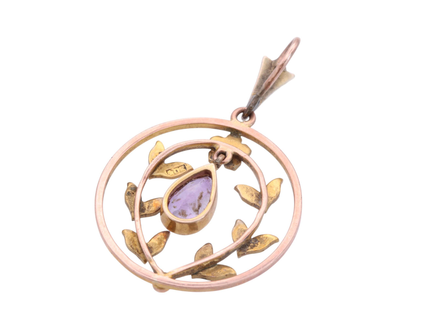 Antique 9ct Gold Amethyst Pearl Pendant