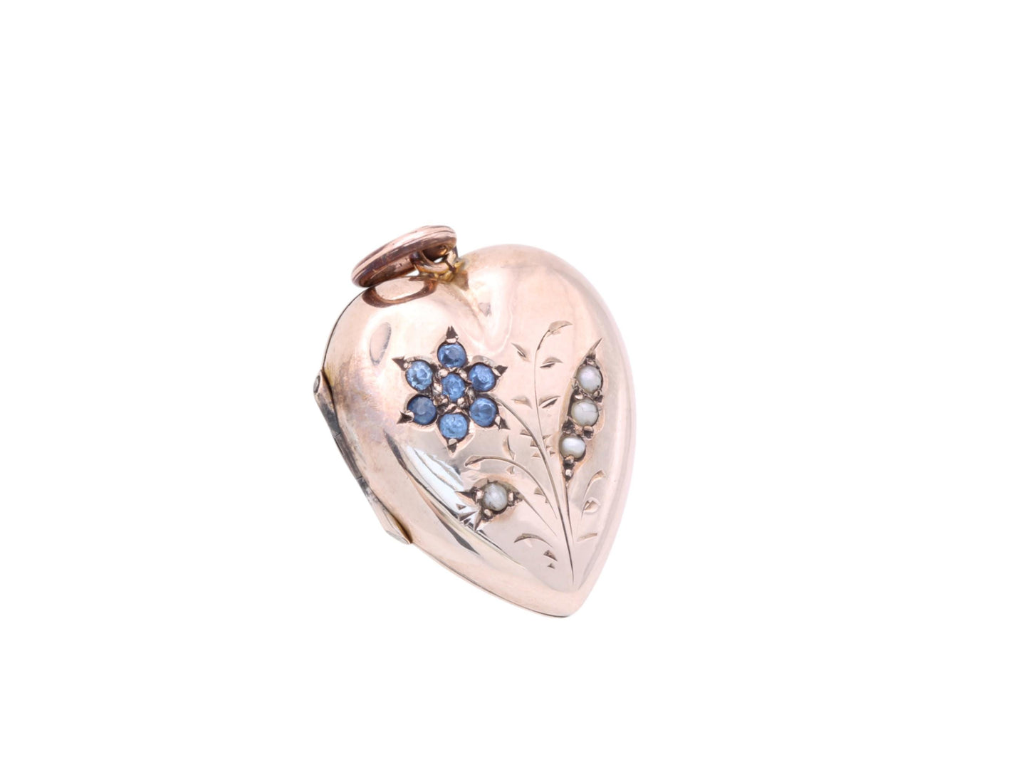 Antique 9ct Gold Blue Paste & Pearl Flower Heart Locket