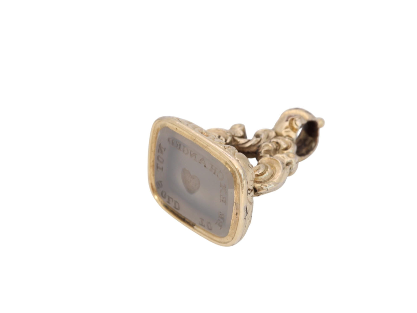 Antique 15ct Gold Intaglio Love Heart "To Be Exchanged Not Sold" Seal Pendant