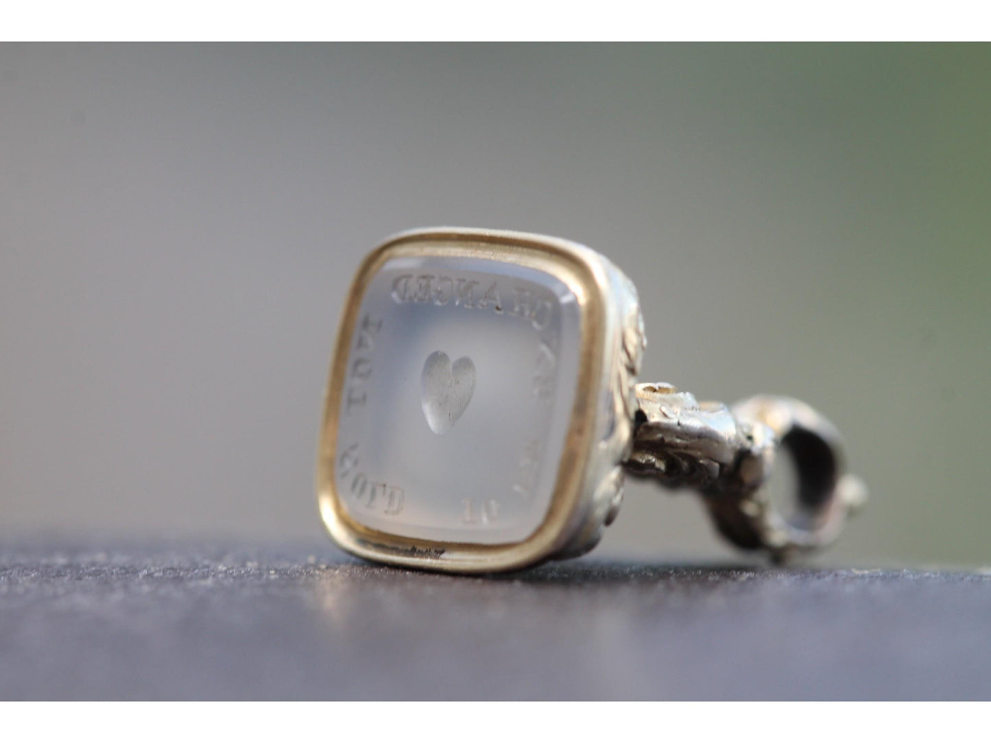 Antique 15ct Gold Intaglio Love Heart "To Be Exchanged Not Sold" Seal Pendant