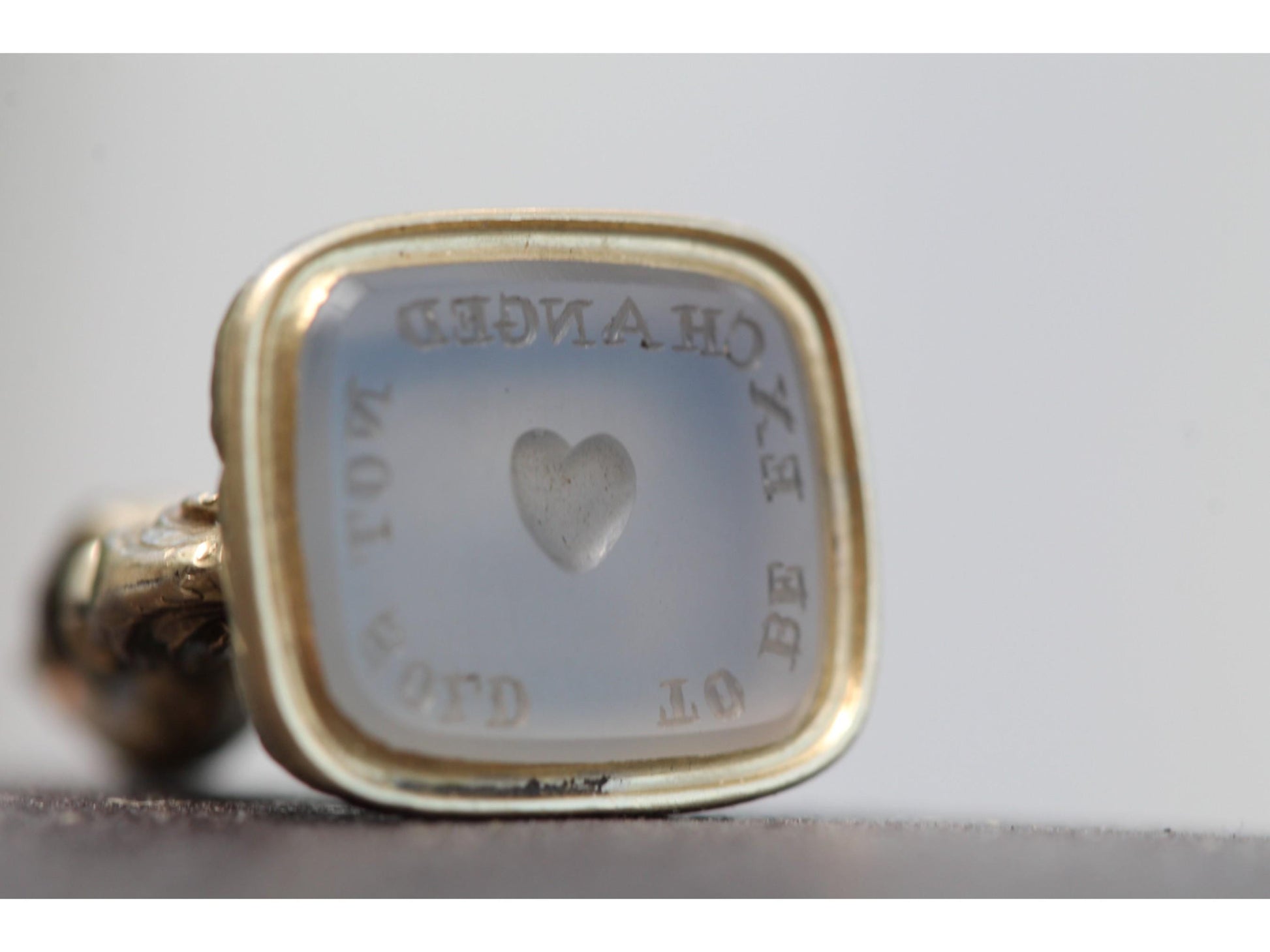 Antique-15ct-Gold-Intaglio-Love-Heart-"To-Be-Exchanged-Not-Sold"-Seal-Pendant