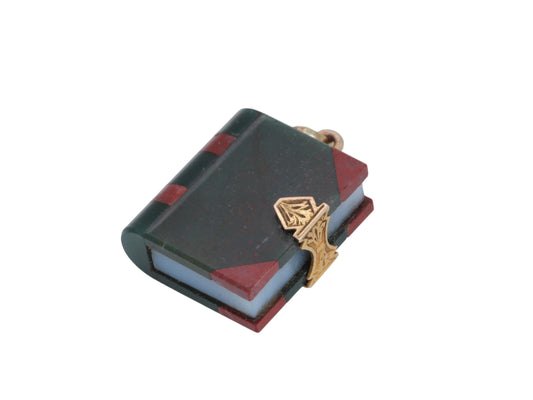 Antique 9ct Gold & Bloodstone, Carnelian Agate Book Pendant