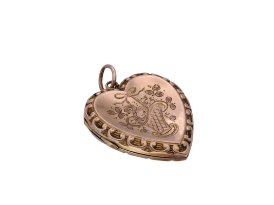 Antique 9ct Gold Heart Bouquet Of Flowers Locket