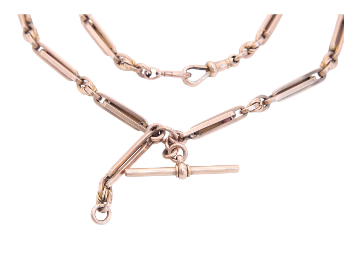 Antique 9ct Gold Fetter & Love Knot Link Double Albert Necklace Chain, 45g, 15.25"