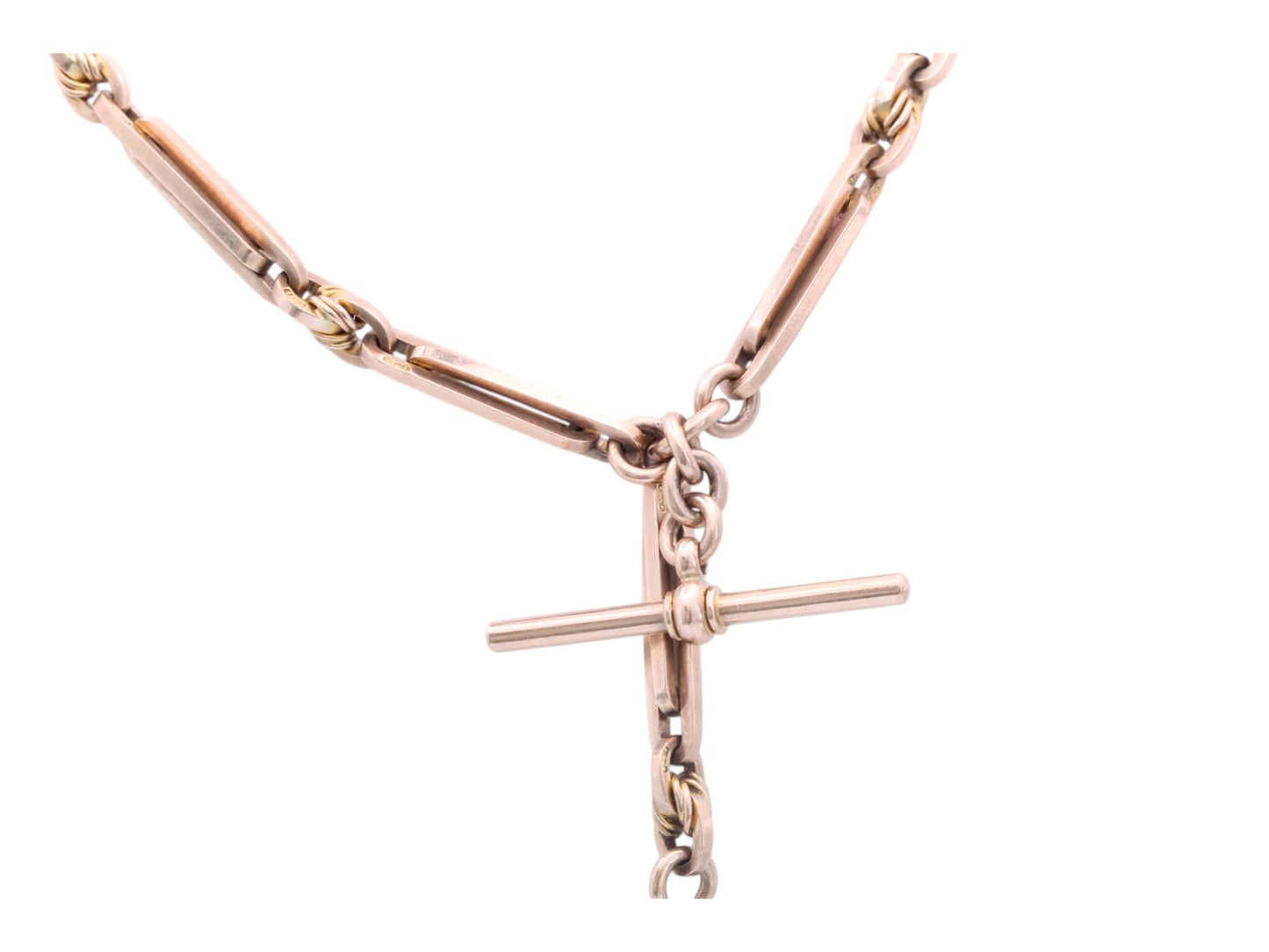 Antique 9ct Gold Fetter & Love Knot Link Double Albert Necklace Chain, 45g, 15.25"