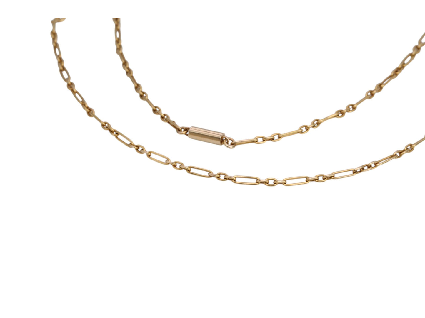 Antique 15ct Yellow Gold Trombone Link Necklace, 15"