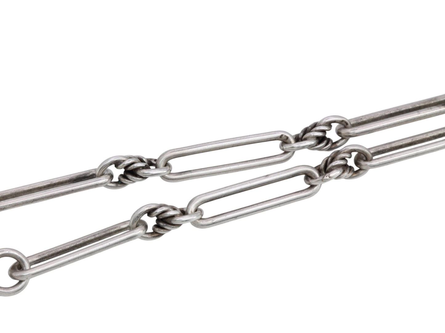 Antique Sterling Silver Trombone Lovers Knot Link Albert Chain, 14.5"