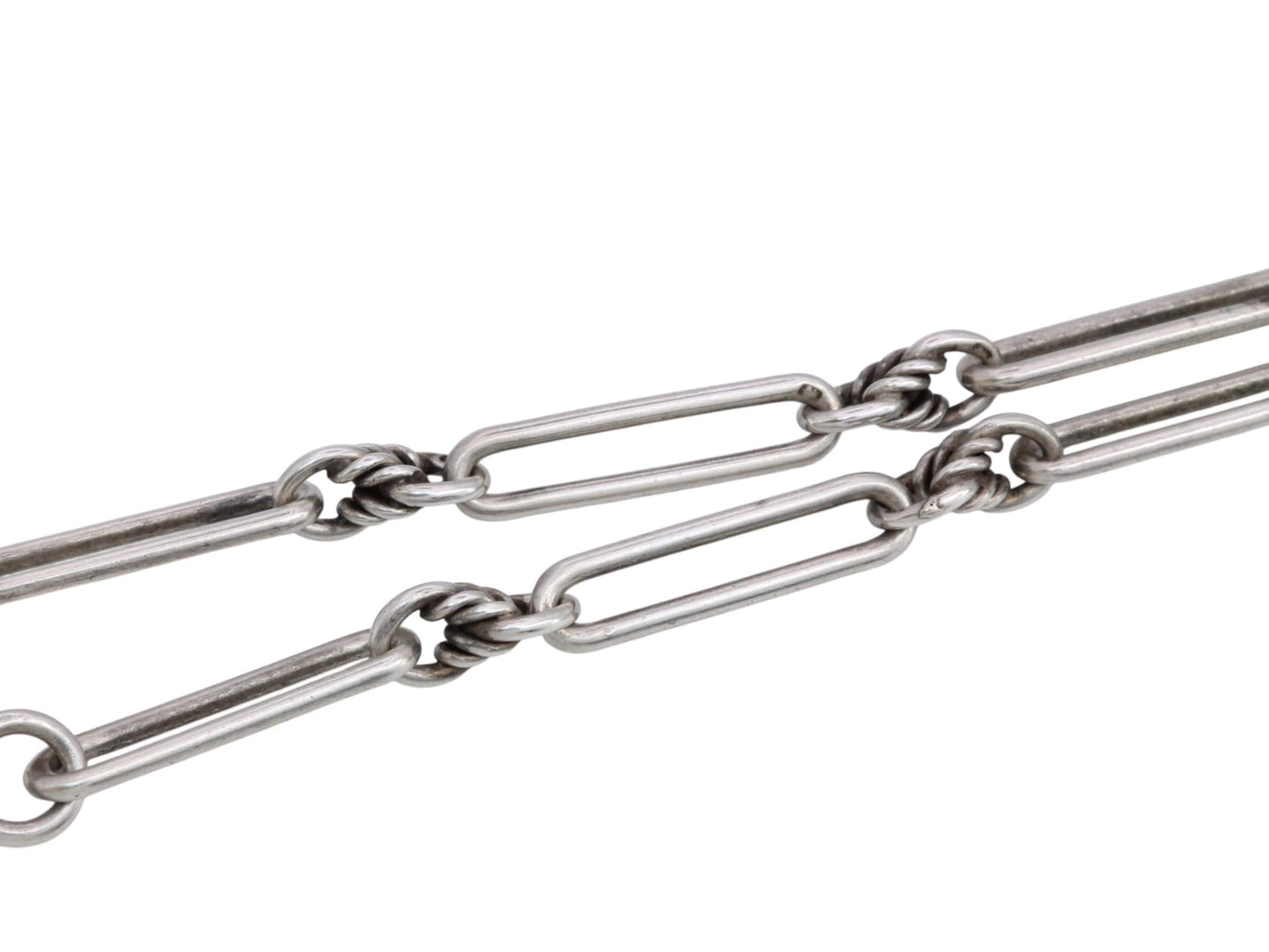 Antique Sterling Silver Trombone Lovers Knot Link Albert Chain, 14.5"