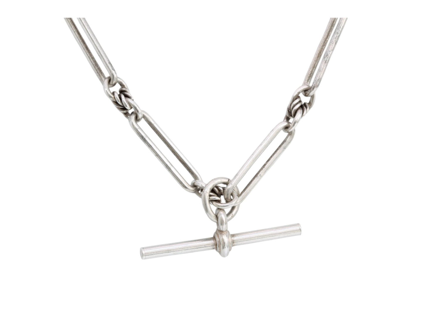 Antique Sterling Silver Trombone Lovers Knot Link Albert Chain, 14.5"