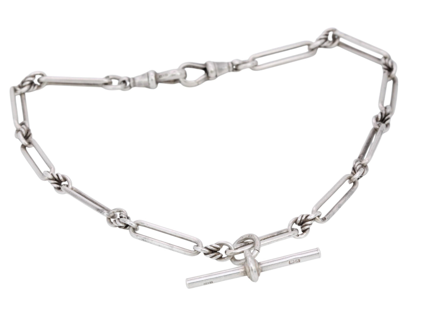 Antique Sterling Silver Trombone Lovers Knot Link Albert Chain, 14.5"