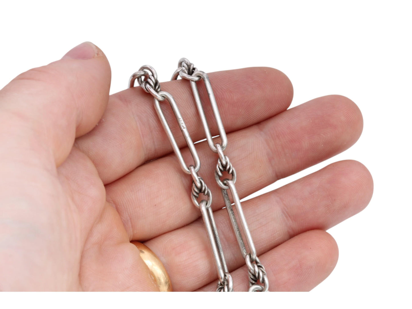 Antique Sterling Silver Trombone Lovers Knot Link Albert Chain, 14.5"