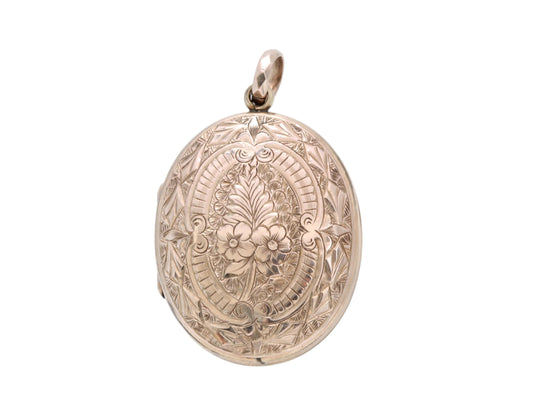Antique 9ct Rose Gold Forget Me Not Chased Locket