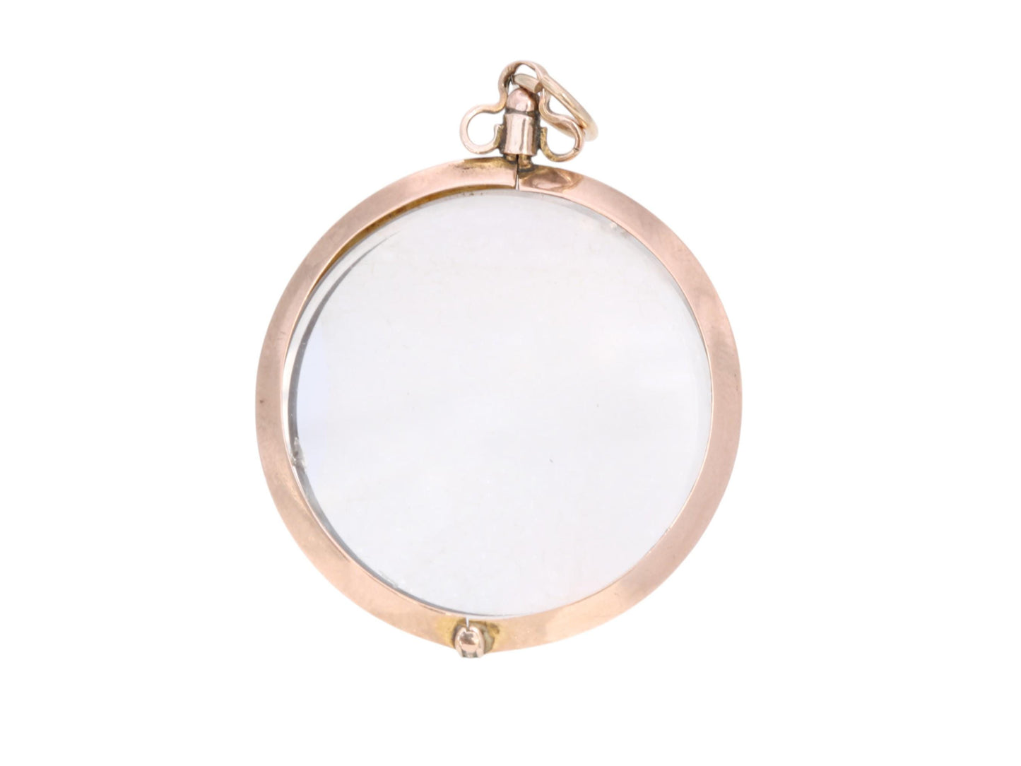 Antique 9ct Rose Gold Open Glass Locket Pendant, 1905