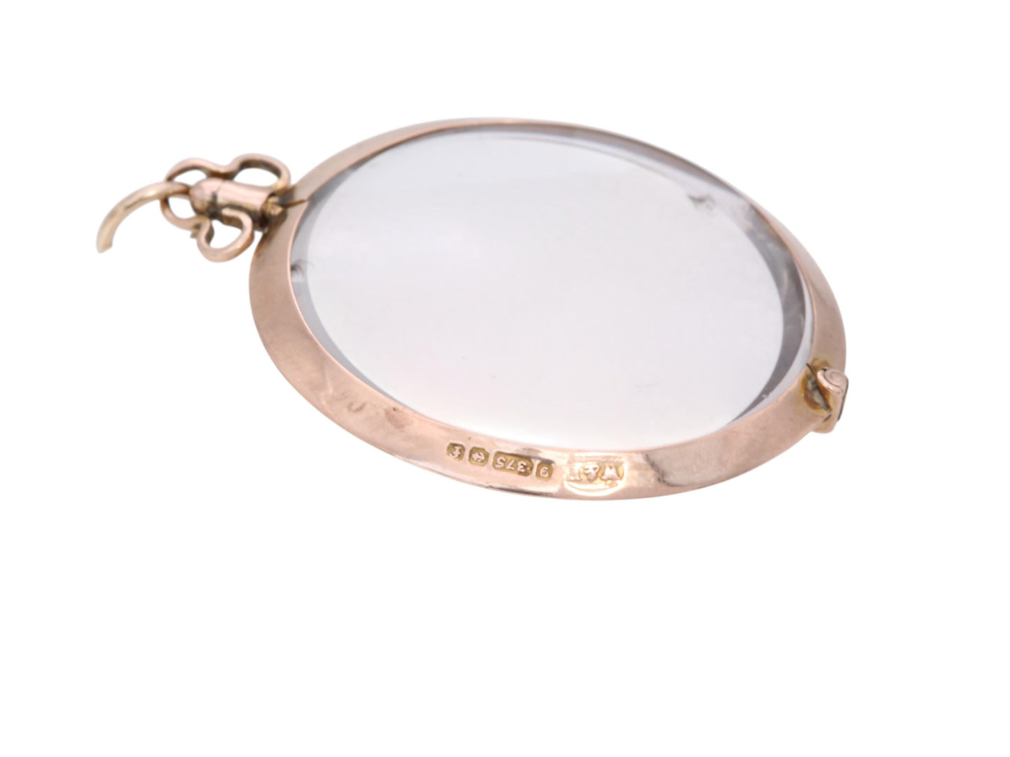 Antique 9ct Rose Gold Open Glass Locket Pendant, 1905