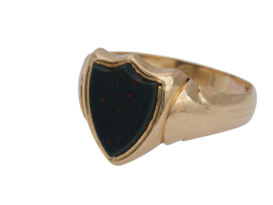 Antique 18ct Gold Shield Bloodstone Signet Ring, 1901