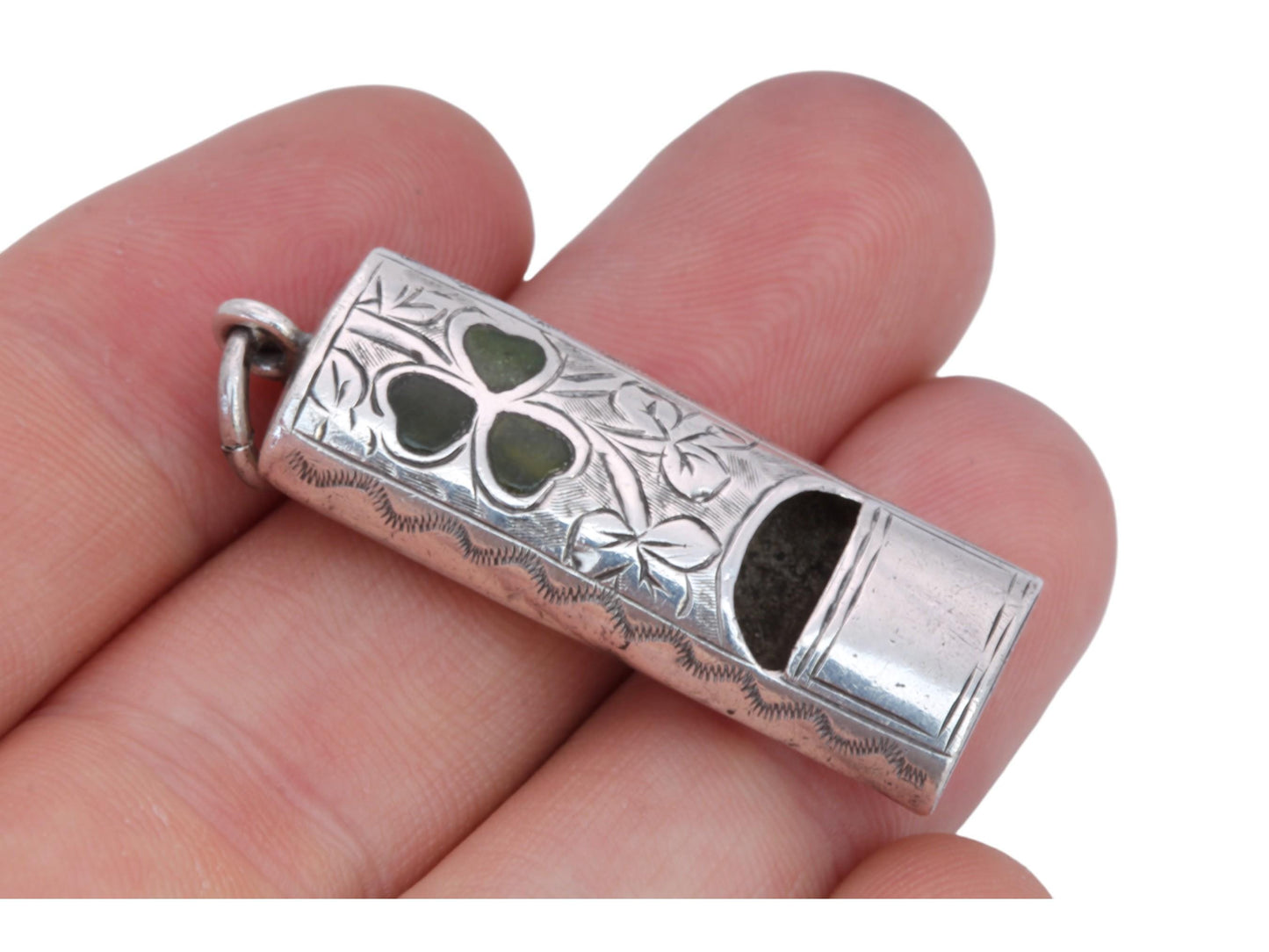Antique Sterling Silver Shamrock, Ivy Whistle, 1903