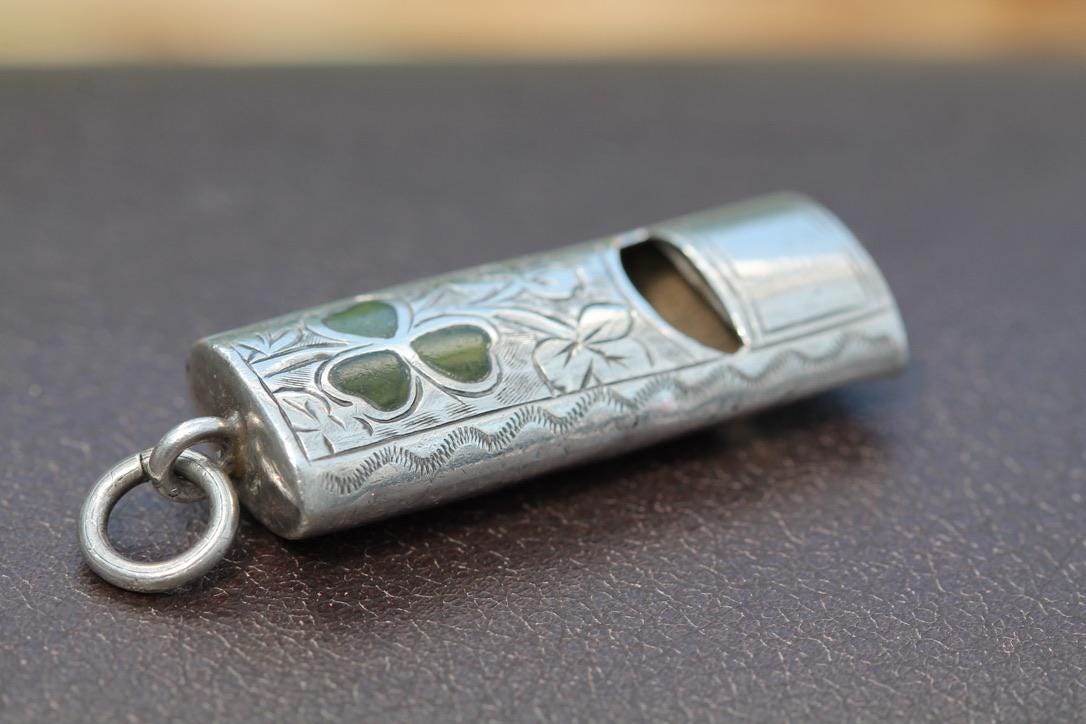 Antique Sterling Silver Shamrock, Ivy Whistle, 1903