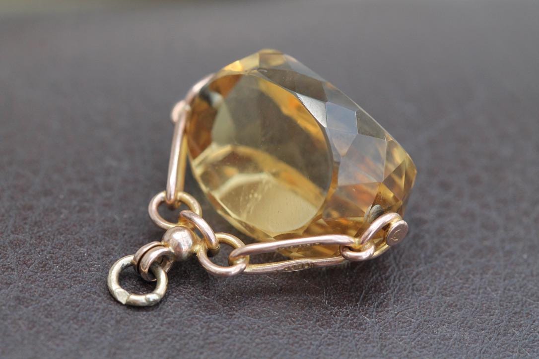 Antique 9ct Gold Citrine Spinner Pendant, 1906