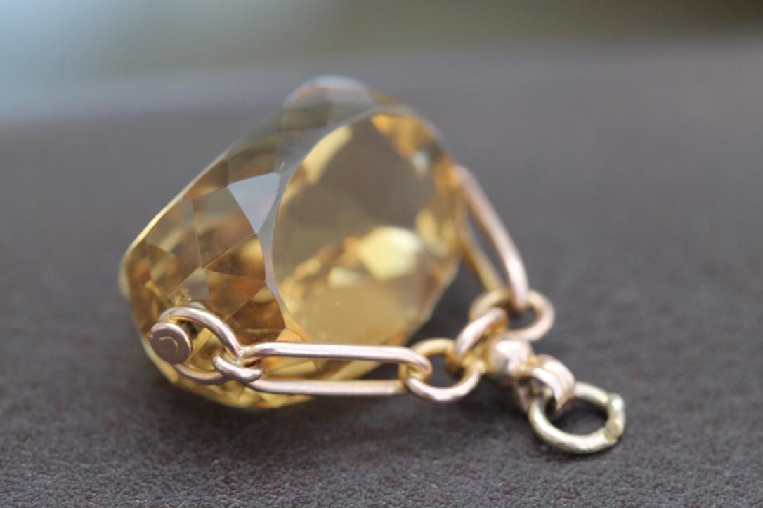 Antique 9ct Gold Citrine Spinner Pendant, 1906