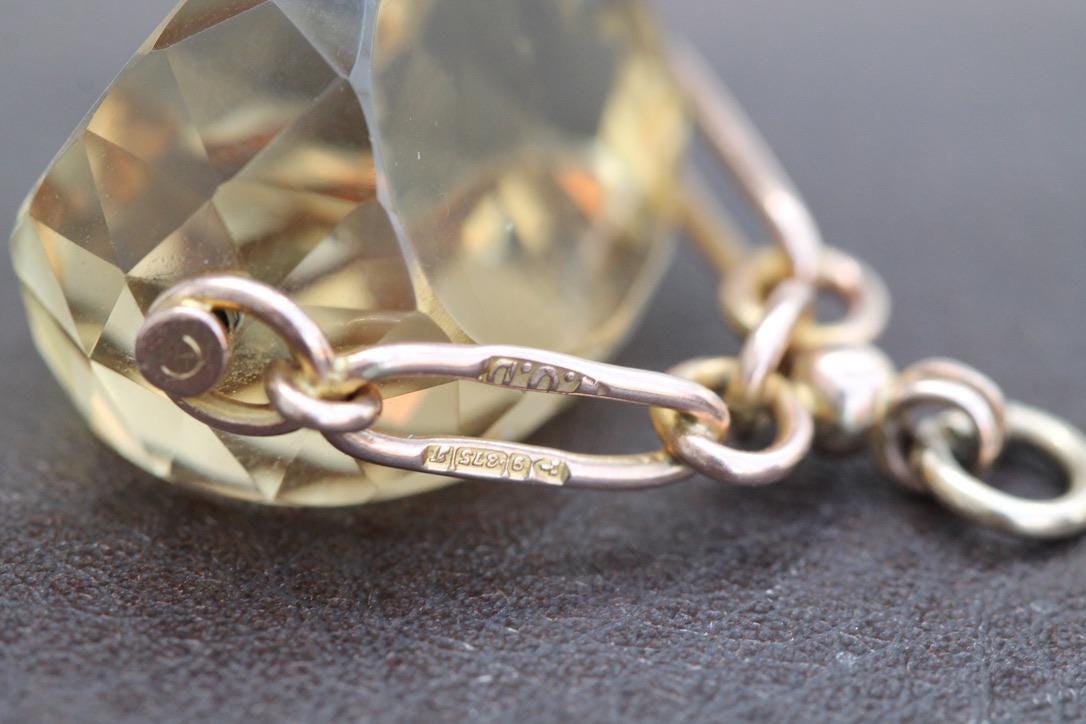 Antique 9ct Gold Citrine Spinner Pendant, 1906