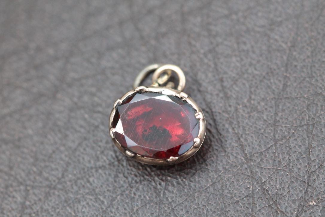 Antique 9ct Gold Garnet Charm Pendant
