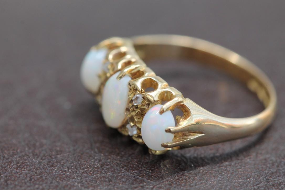 Antique Edwardian 18ct Gold Opal Diamond Ring, 1903