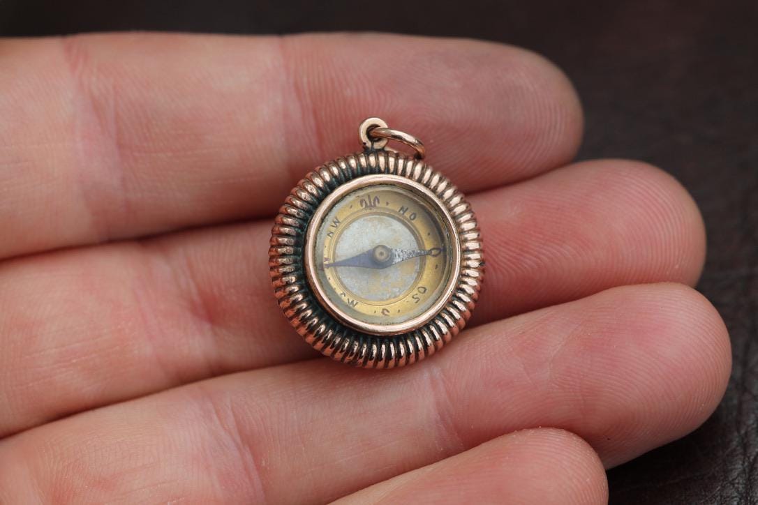 Antique 9ct Rose Gold Filled Essex Crystal Horse Compass Pendant