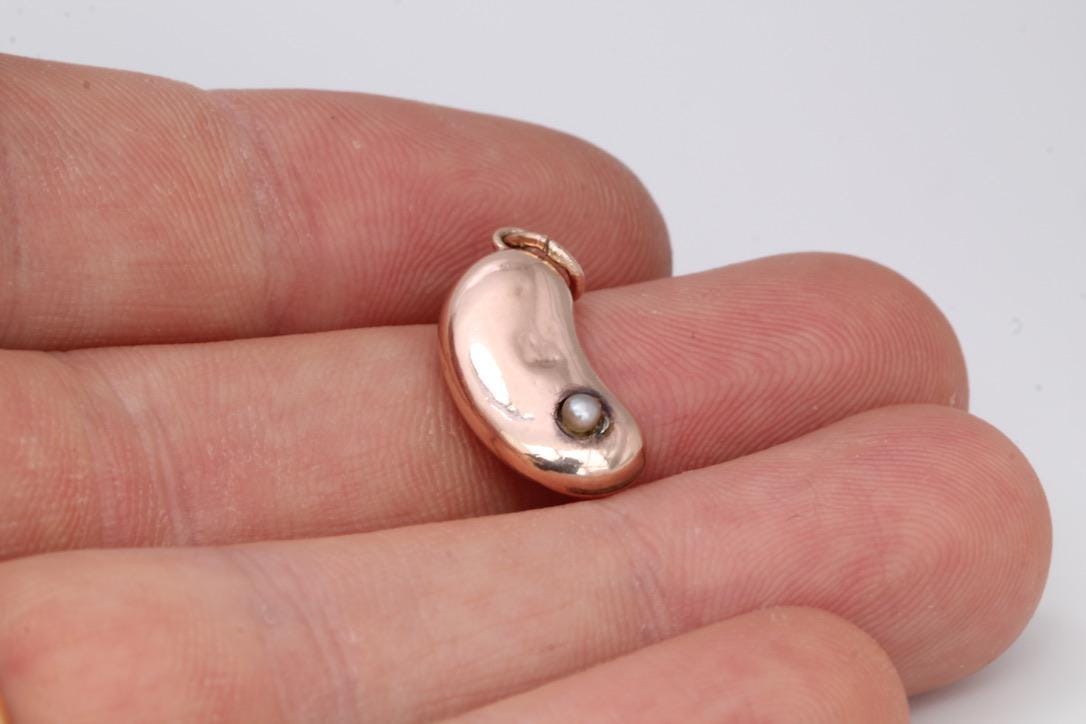 Antique 9ct Gold Pearl Lucky Bean Charm