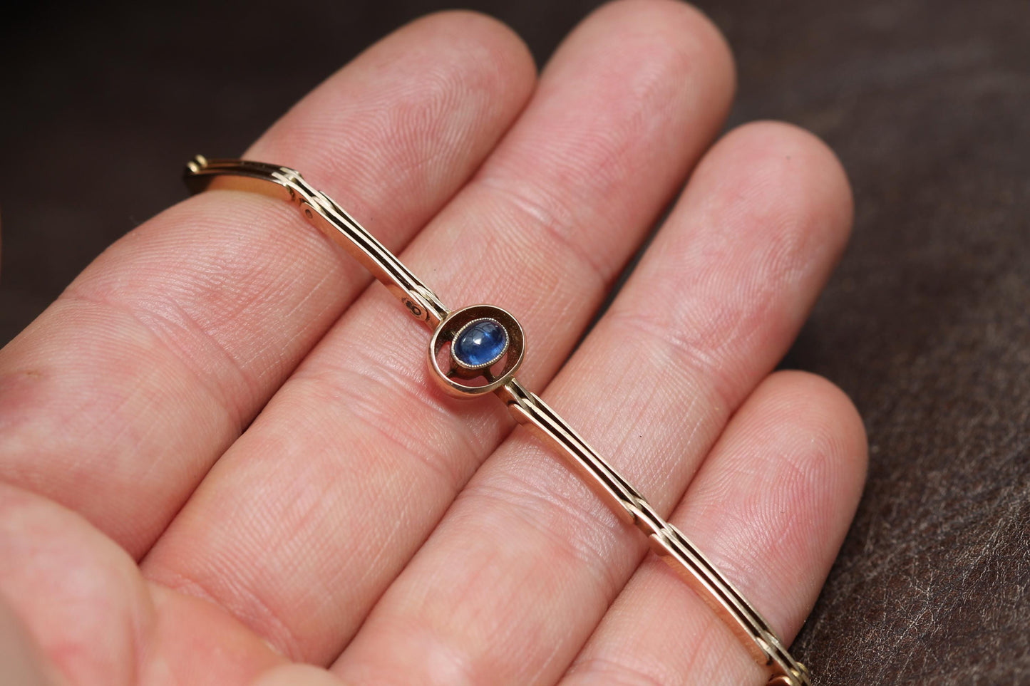 Antique 15ct Gold Cabochon Sapphire Bracelet, 6"