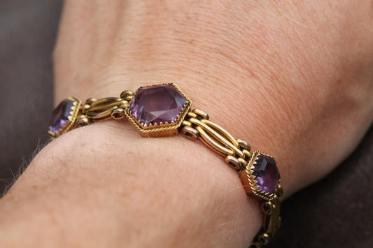 Antique 9ct Gold Amethyst Bracelet, 7"