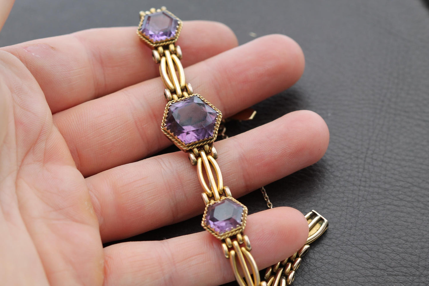 Antique 9ct Gold Amethyst Bracelet, 7"