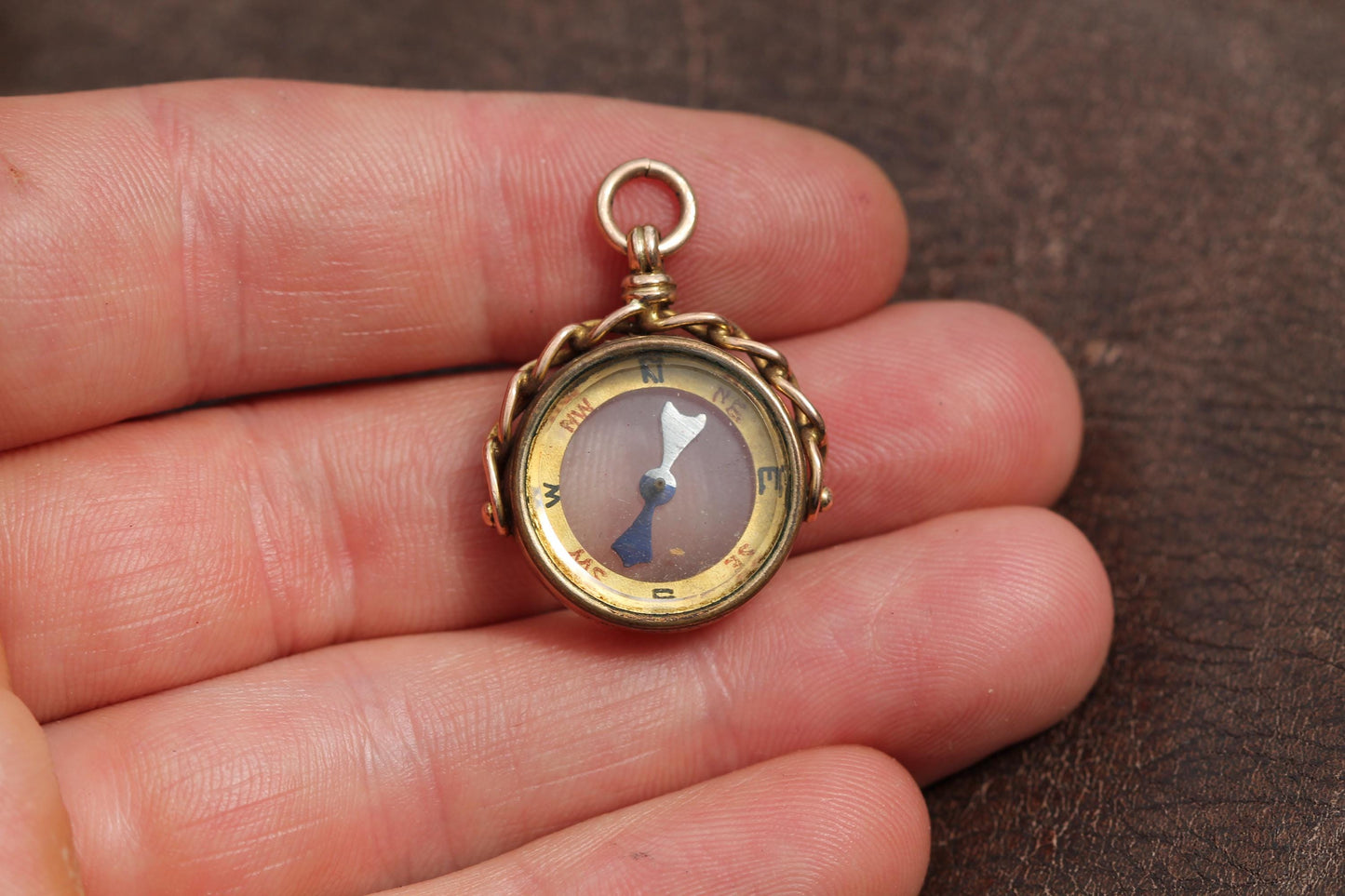 Antique 9ct Rose Gold Compass Pendant, 1924