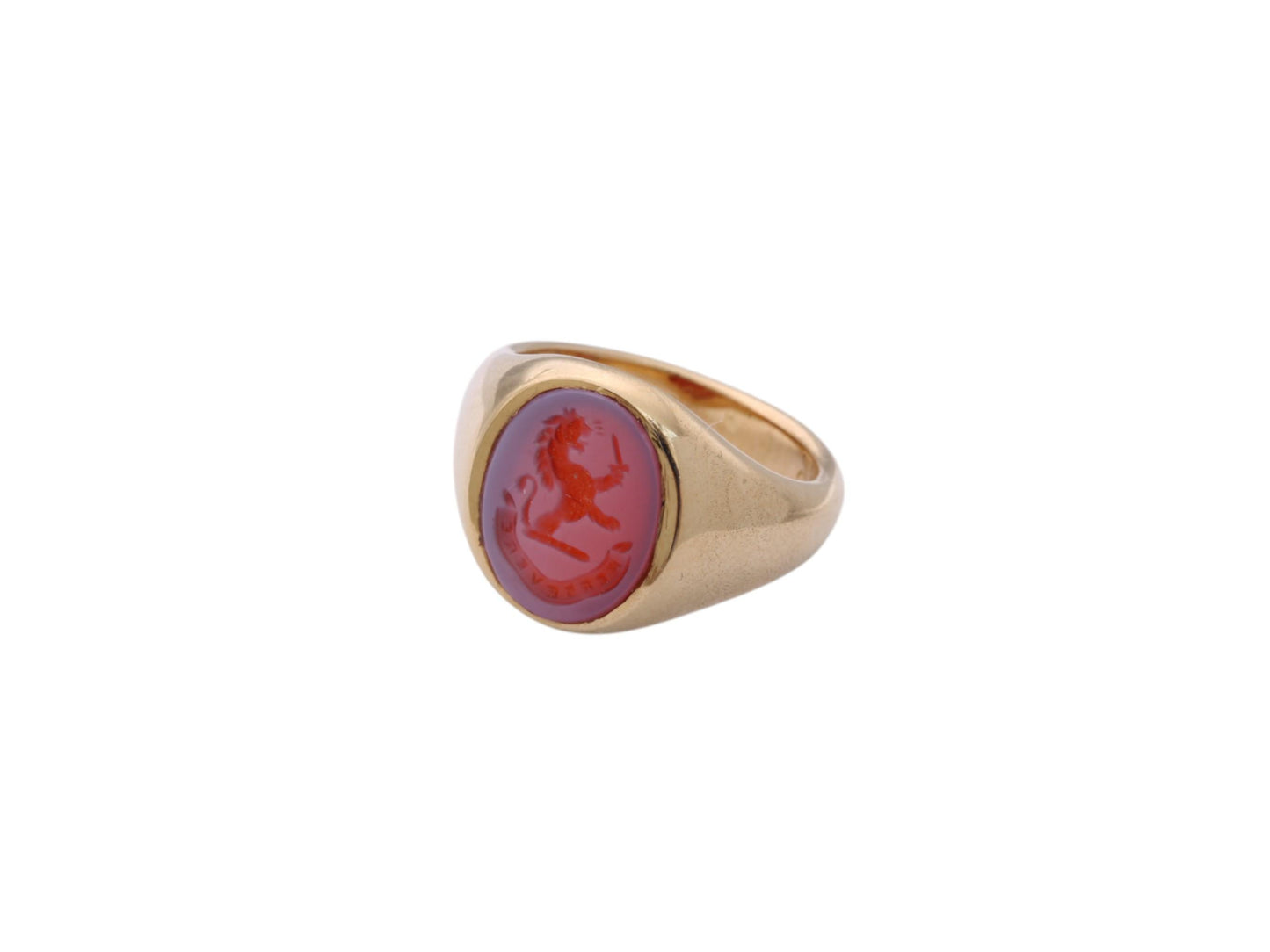 Vintage 18ct Gold Sardonyx Intaglio Lion 'Persevere' Signet Ring, 1997