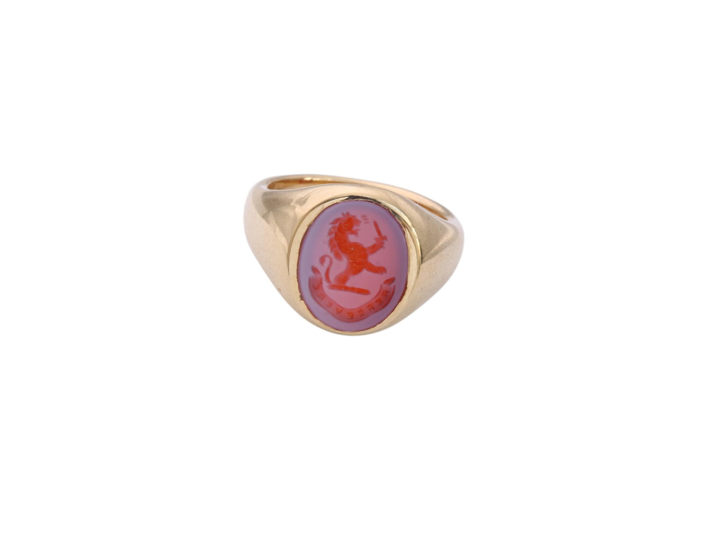 Vintage 18ct Gold Sardonyx Intaglio Lion 'Persevere' Signet Ring, 1997