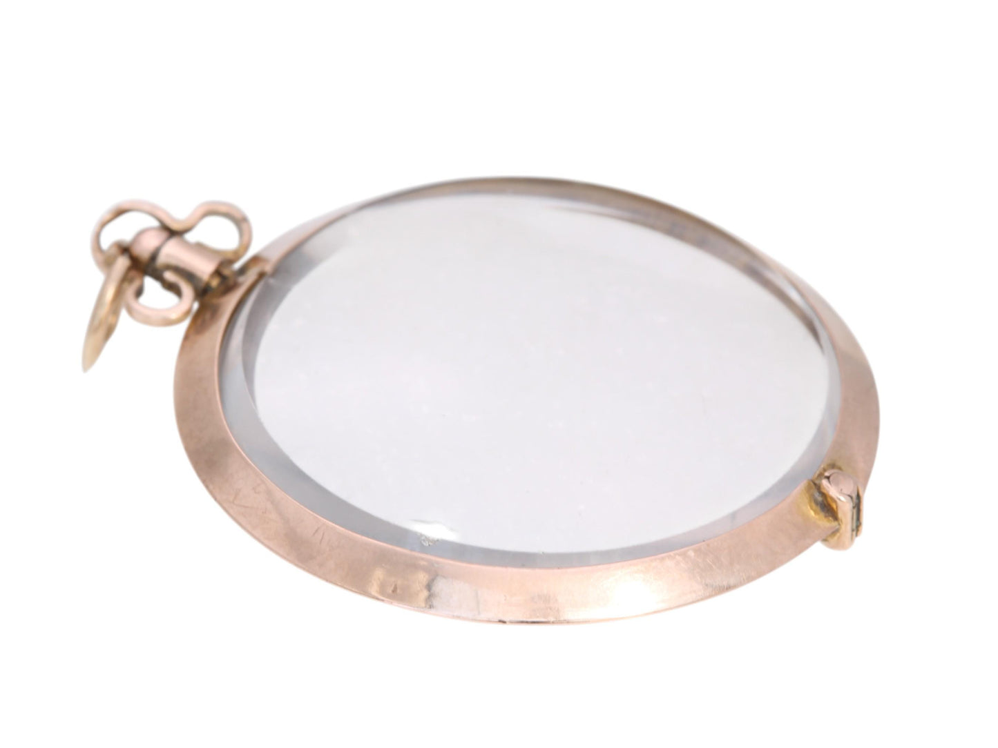 Antique 9ct Rose Gold Open Glass Locket Pendant, 1905