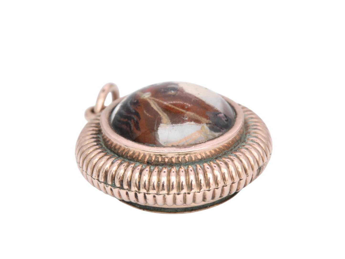 Antique 9ct Rose Gold Filled Essex Crystal Horse Compass Pendant