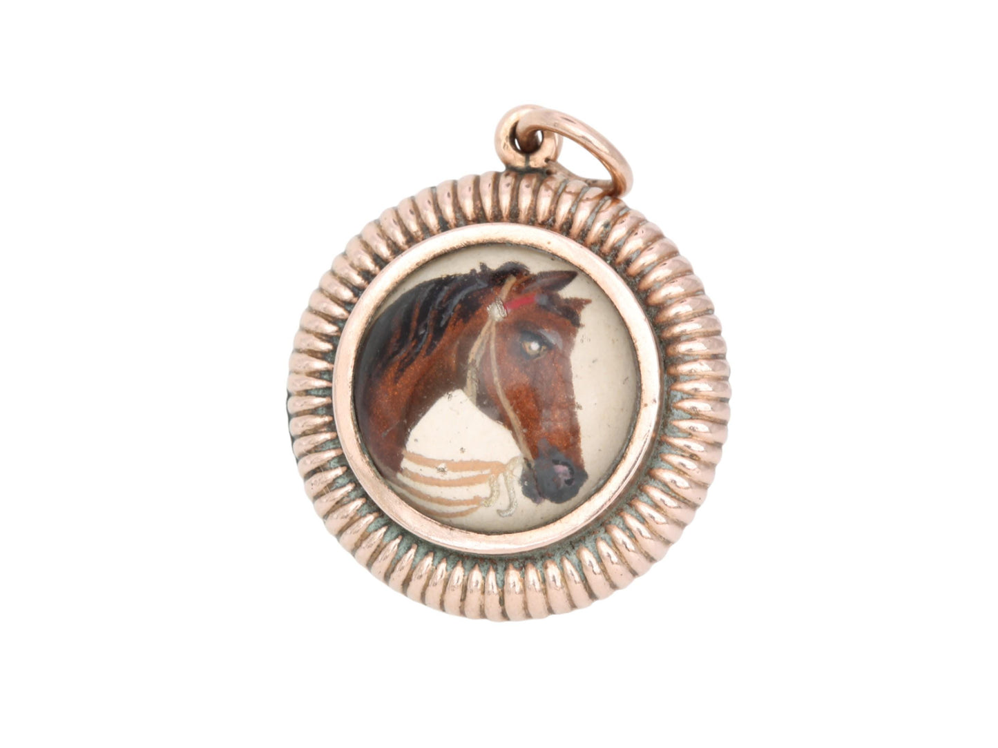 Antique 9ct Rose Gold Filled Essex Crystal Horse Compass Pendant