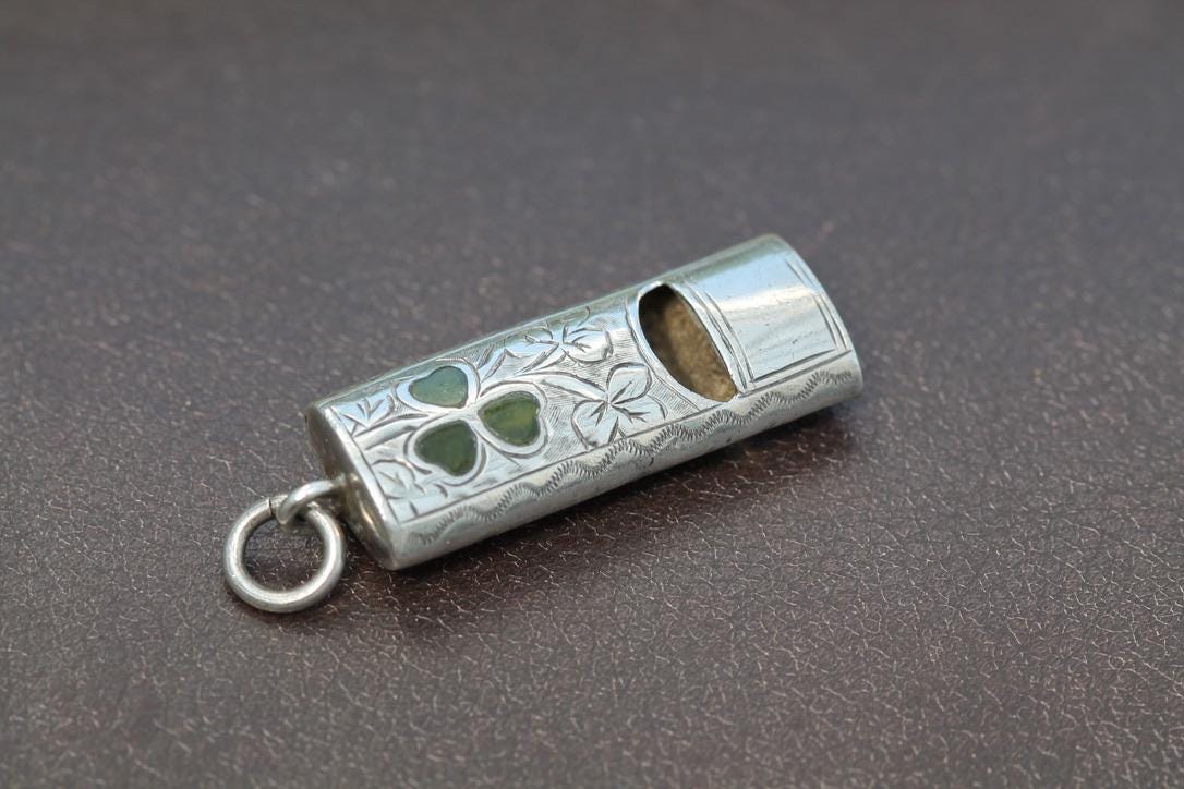 Antique Sterling Silver Shamrock, Ivy Whistle, 1903