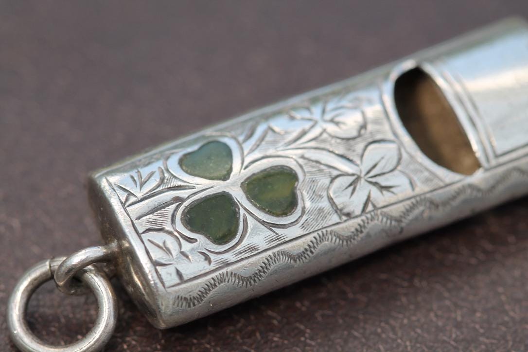 Antique Sterling Silver Shamrock, Ivy Whistle, 1903