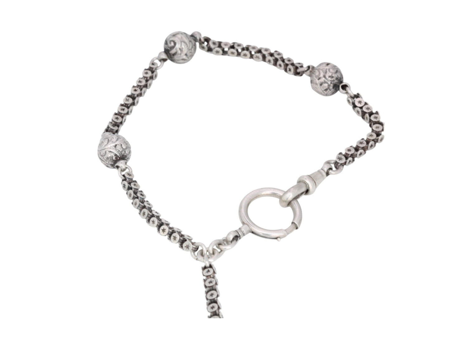 Antique Sterling Silver Star Link Albertina With Tassel, 9"