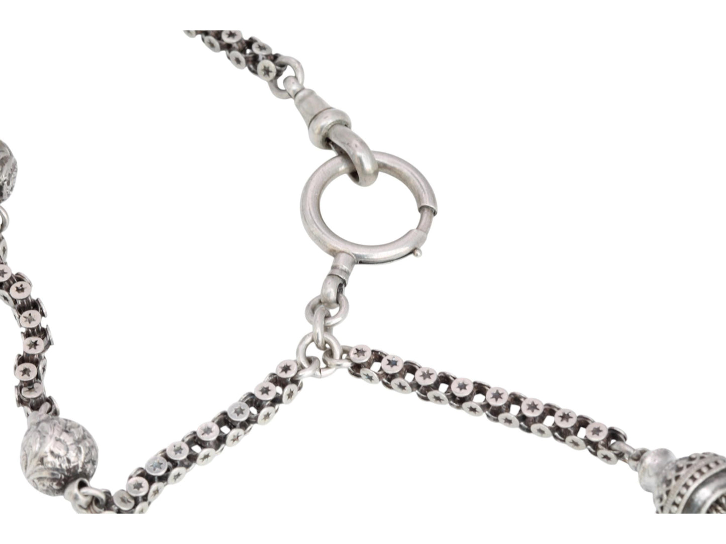 Antique Sterling Silver Star Link Albertina With Tassel, 9"