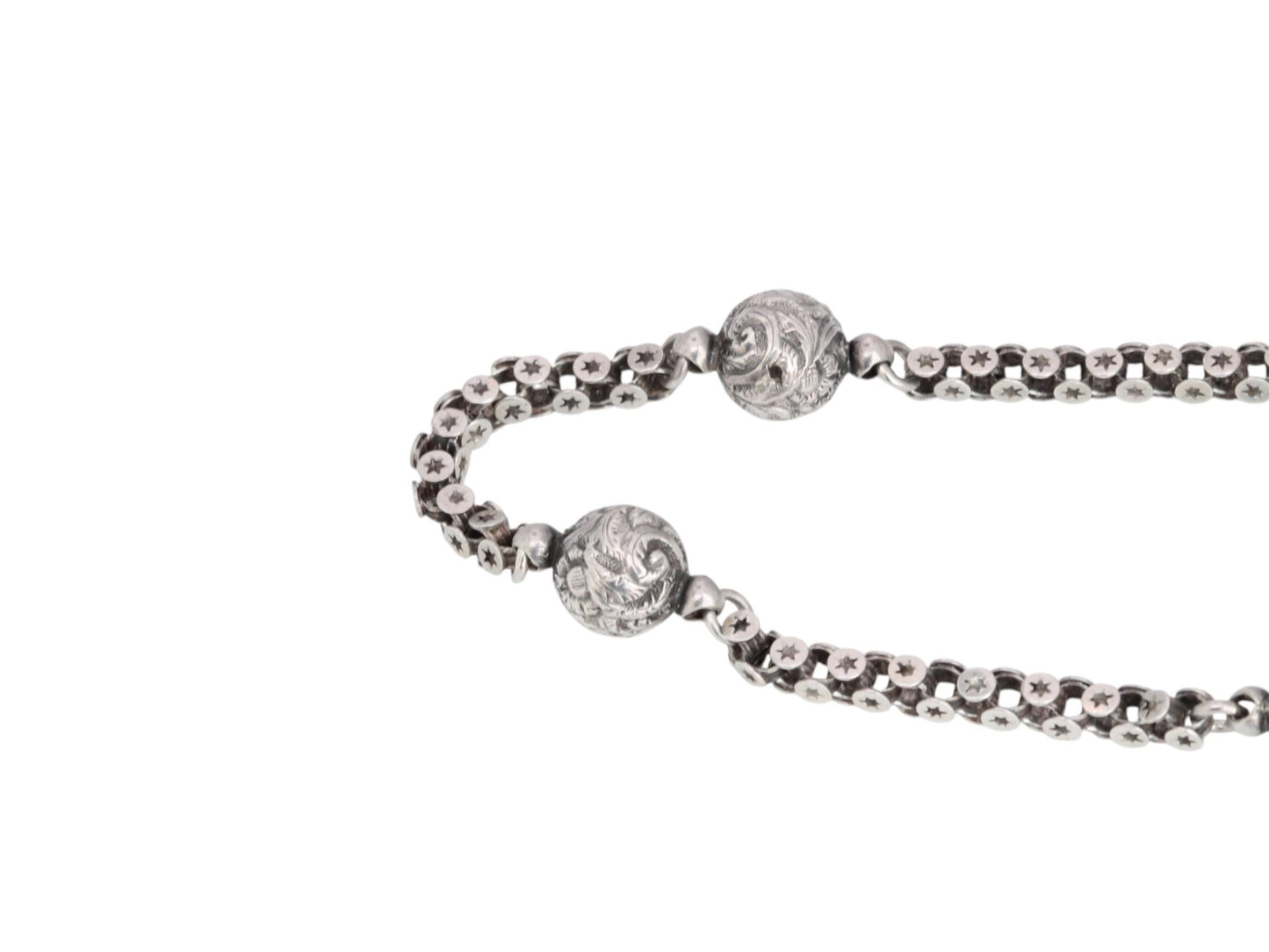 Antique Sterling Silver Star Link Albertina With Tassel, 9"