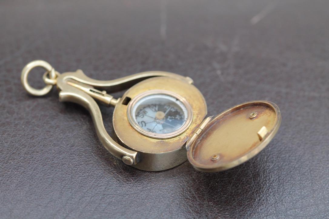 Antique 18ct Gold Stag Intaglio 'I have Good Cause' Motto & Secret Compass Spinner Pendant