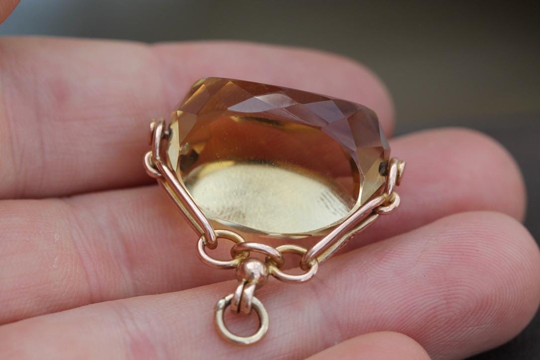 Antique-9ct-Gold-Citrine-Spinner-Pendant,-1906