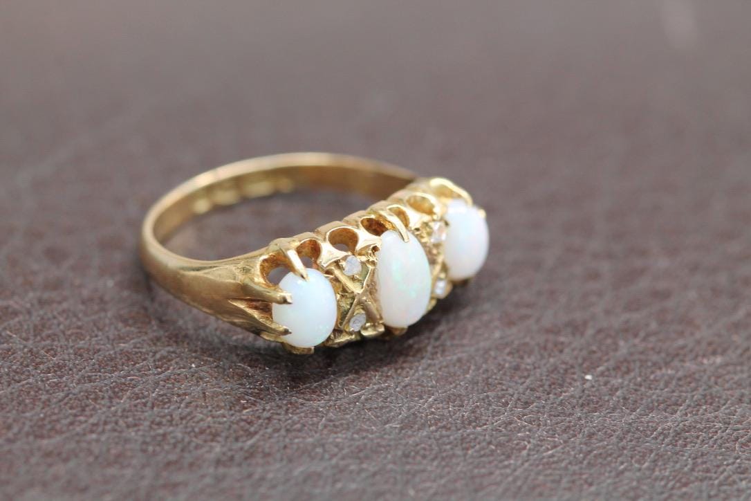 Antique Edwardian 18ct Gold Opal Diamond Ring, 1903